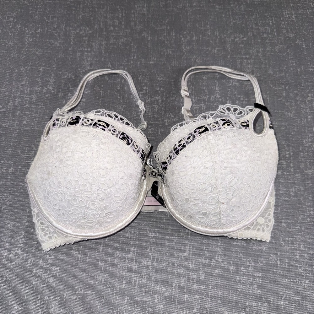 Victorias Secret Sexy Little Things Bra Womens 32D White Lace Push Up Underwire
